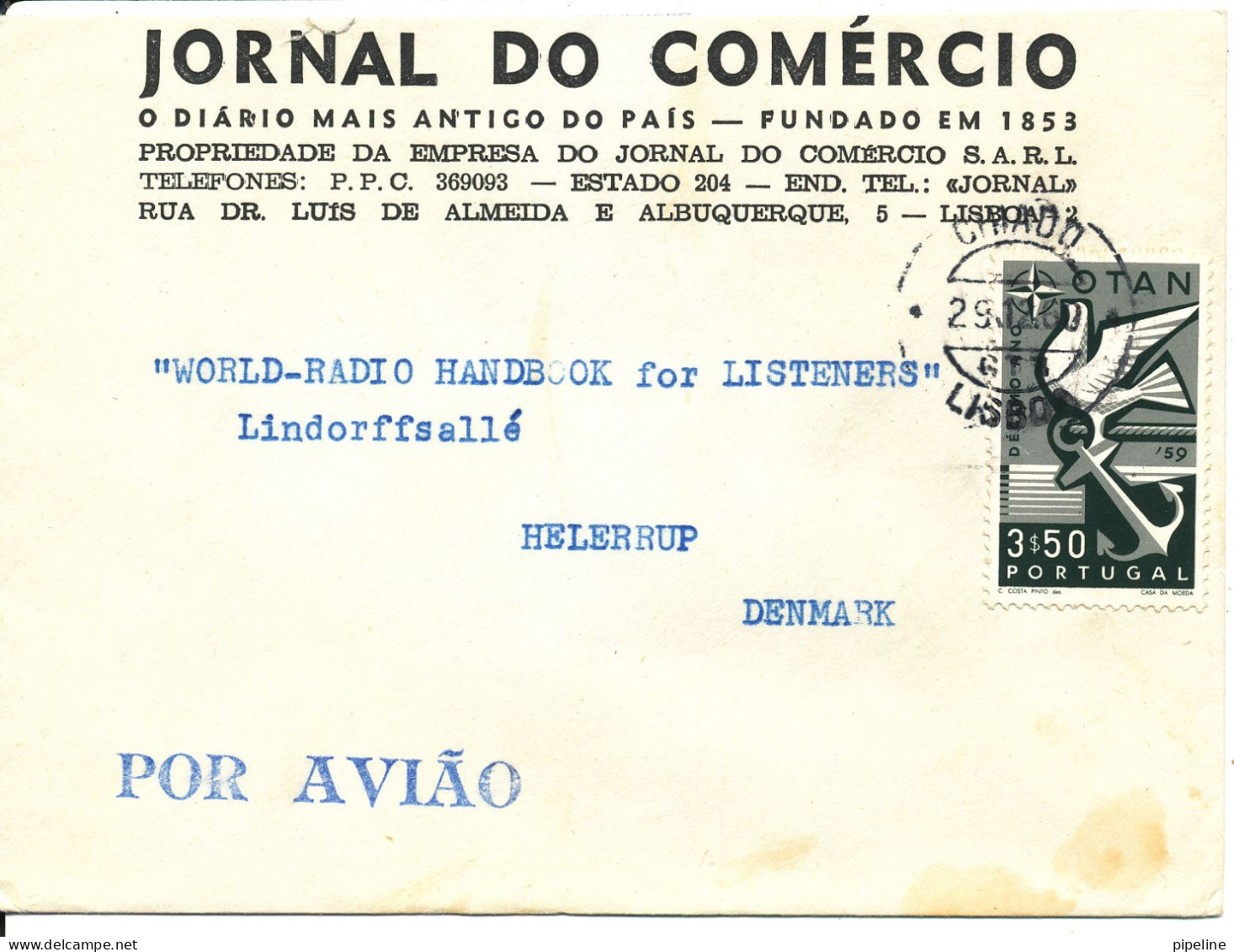 Portugal Cover Sent Air Mail To Denmark 29-12-1960 Single Franked A Bit Of The Flap On The Backside Of The Cover Is Miss - Lettres & Documents