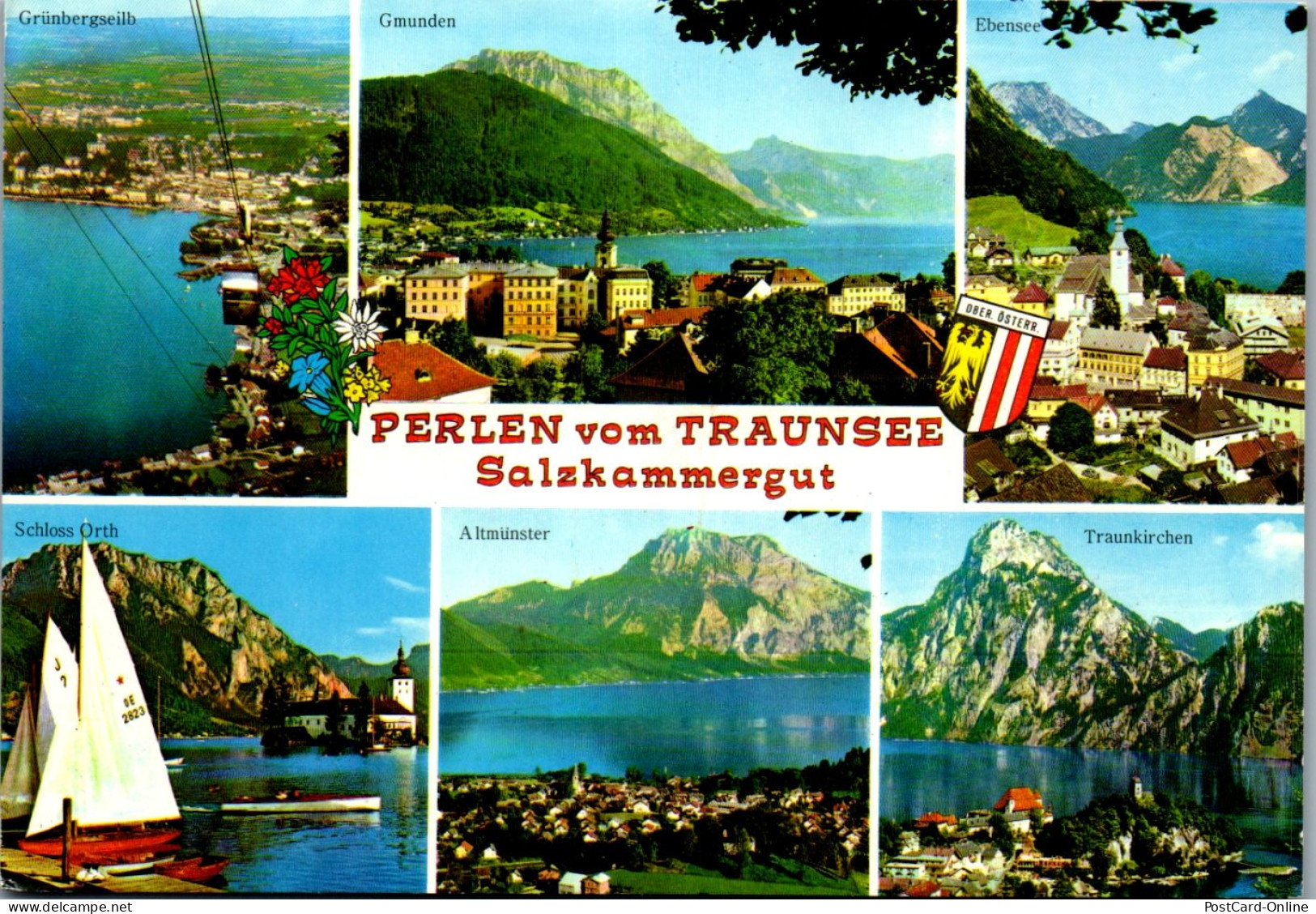 45230 - Oberösterreich - Traunsee , Gmunden , Grünbergseilbahn , Schloß Orth , Enensee , Mehrbildkarte - Gel. 1973 - Traun