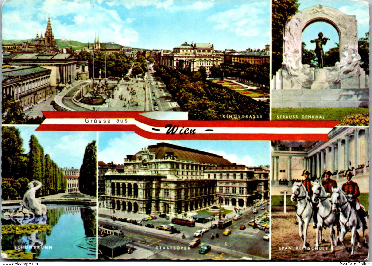 45221 - Wien - Ringstraße , Staatsoper , Strauss Denmal , Mehrbildkarte - Gelaufen 1975 - Ringstrasse