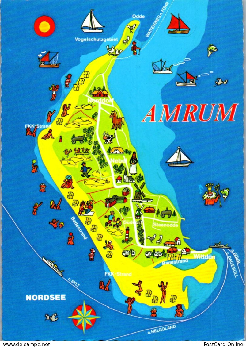 45077 - Deutschland - Amrun , Landkarte , Nordsee - Nicht Gelaufen  - Nordfriesland