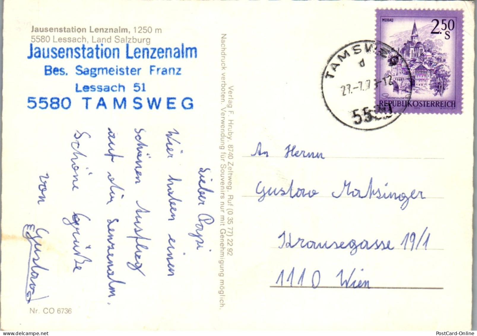 44862 - Salzburg - Lessach , Tamsweg , Jausenstation Lenzalm , Franz Sagmeister - Gelaufen 1971 - Tamsweg