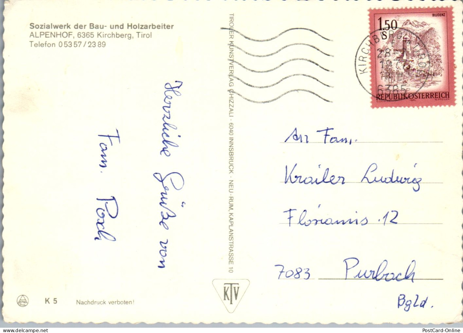 44845 - Tirol - Kirchberg , Alpenhof , Sozialwerk Der Bau U. Holzarbeiter - Gelaufen 1977 - Kirchberg