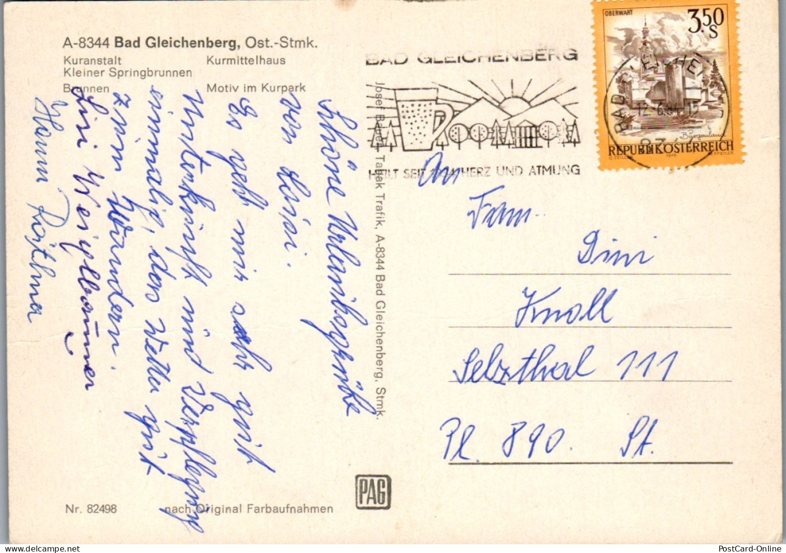 44765 - Steiermark - Bad Gleichenberg , Kuranstalt , Springbrunnen , Kurmittelhaus , Mehrbildkarte - Gelaufen 1984 - Bad Gleichenberg