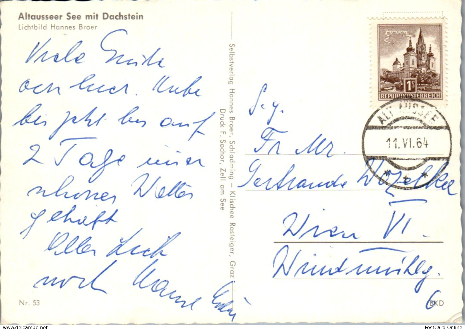 44762 - Steiermark - Altaussee , Altausseersee Mit Dachstein - Gelaufen 1964 - Ausserland