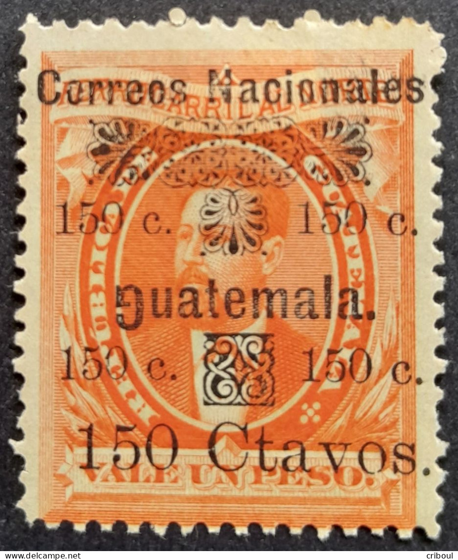 Guatemala 1886 Chemin De Fer Barrios Erreur De Surcharge Overprint Error G De GUATEMALA à L'envers Yvert 31 * MH - Erreurs Sur Timbres