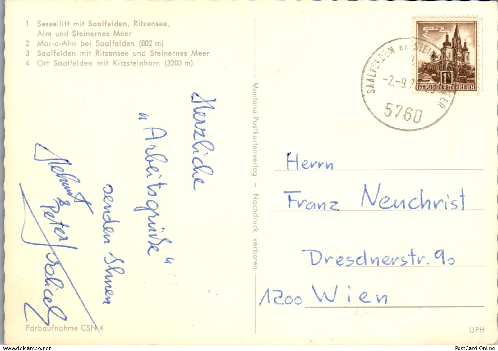 45482 - Salzburg - Saalfelden , Steinernes Meer , Ritzensee , Maria Alm , Kitzsteinhorn , Mehrbildkarte - Gelaufen 1978 - Saalfelden