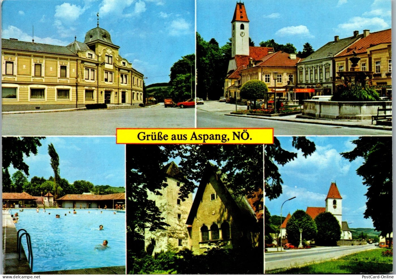 45471 - Niederösterreich - Aspang , Schwimmbad , Freibad , Hotel Friesl , Bahnhofsplatz , Mehrbildkarte - Gel. 1985 - Neunkirchen