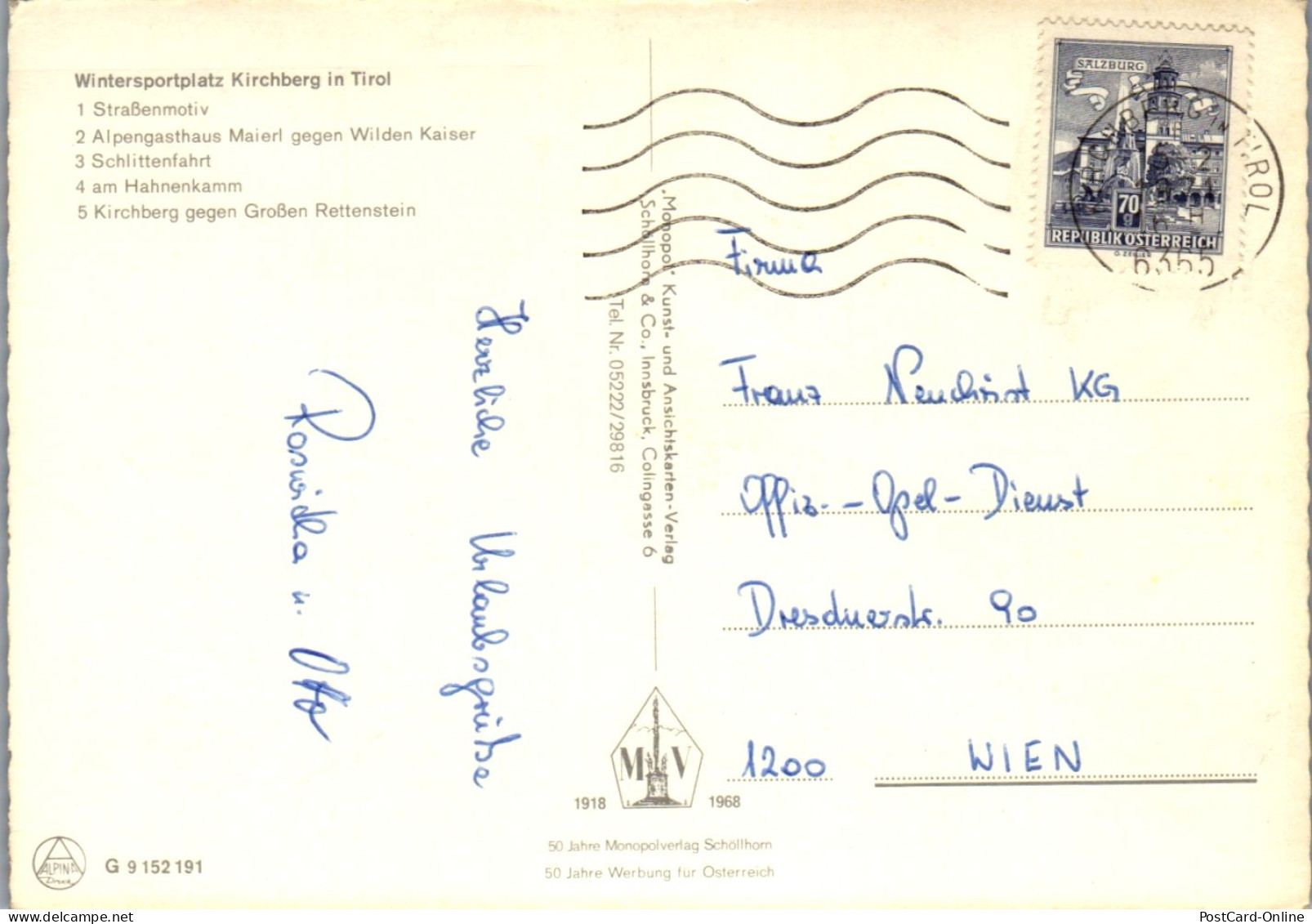 45385 - Tirol - Kirchberg , Gasthof Maierl Geg. Wilden Kaiser , Schlittenfahrt , Hahnenkamm , Rettenstein - Gel. 1971 - Kirchberg