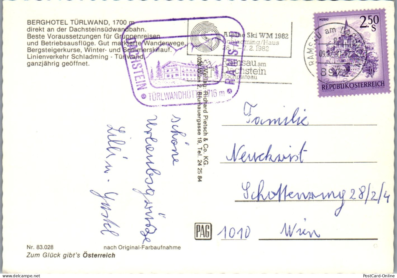 45384 - Steiermark - Schaldming , Ramsau , Berghotel Türlwand , Dachstein - Gelaufen 1981 - Schladming
