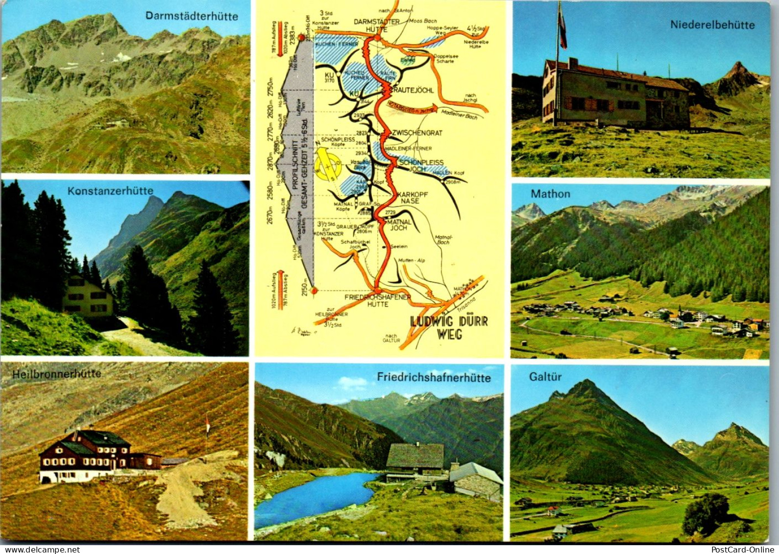 45328 - Vorarlberg - Partenen , Ludwig Dürr Weg , Konstanzerhütte , Heilbronnerhütte , Galtür , Mehrbildkarte -1972 - Gaschurn