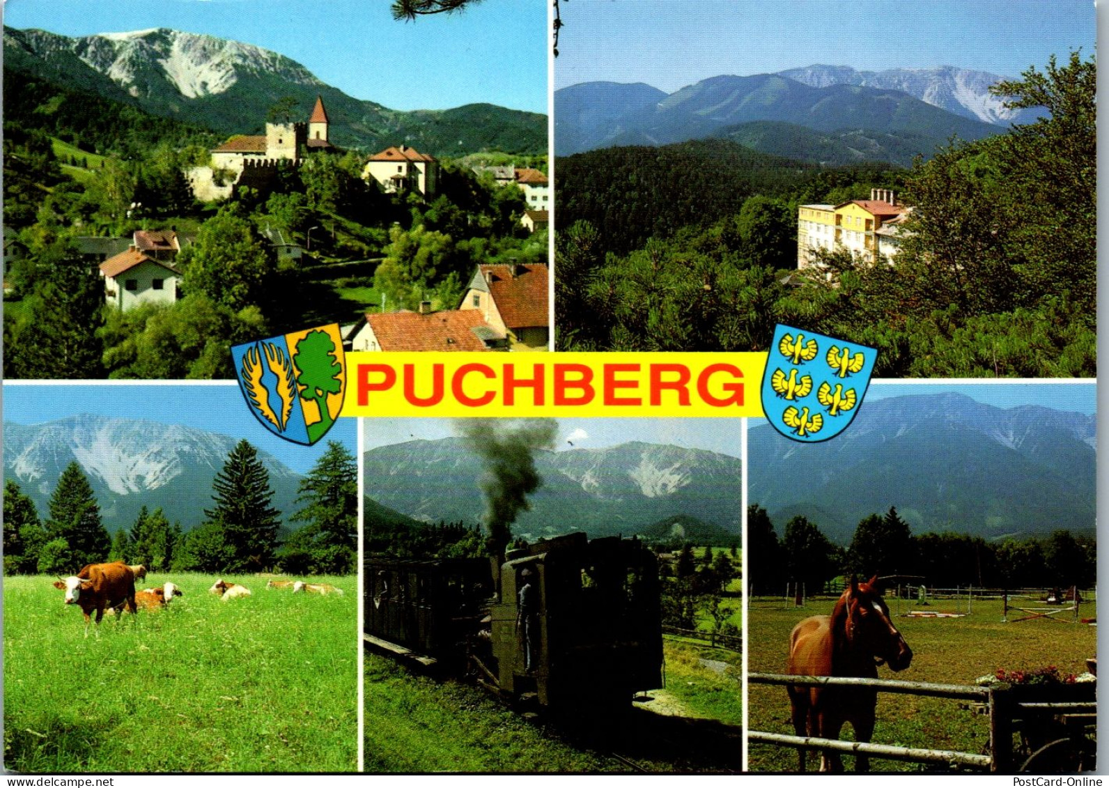 45296 - Niederösterreich - Puchberg , Schneeberg , Ortsansicht , Hotel Haus Strengberg , Zahnradbahn - Gelaufen 1993 - Schneeberggebiet