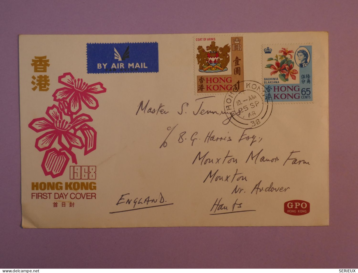 DE3 HONG KONG  CHINA  BELLE  LETTRE   FDC 1968  A MOXTON  U.K.+ QUEEN ELISABETH   +AFFR. PLAISANT+++ - Covers & Documents