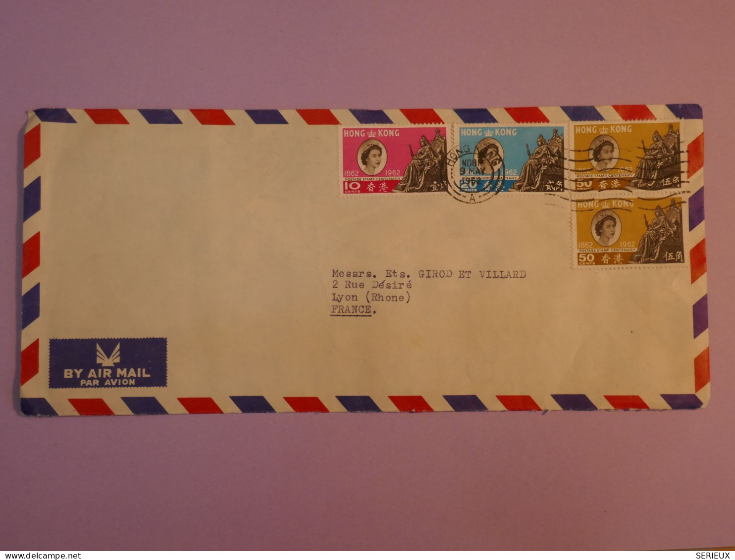 DE3 HONG KONG  CHINA  BELLE  LETTRE  FDC 1968  A  LYON FRANCE + QUEEN ELISABETH   +AFFR. PLAISANT+++ - Lettres & Documents