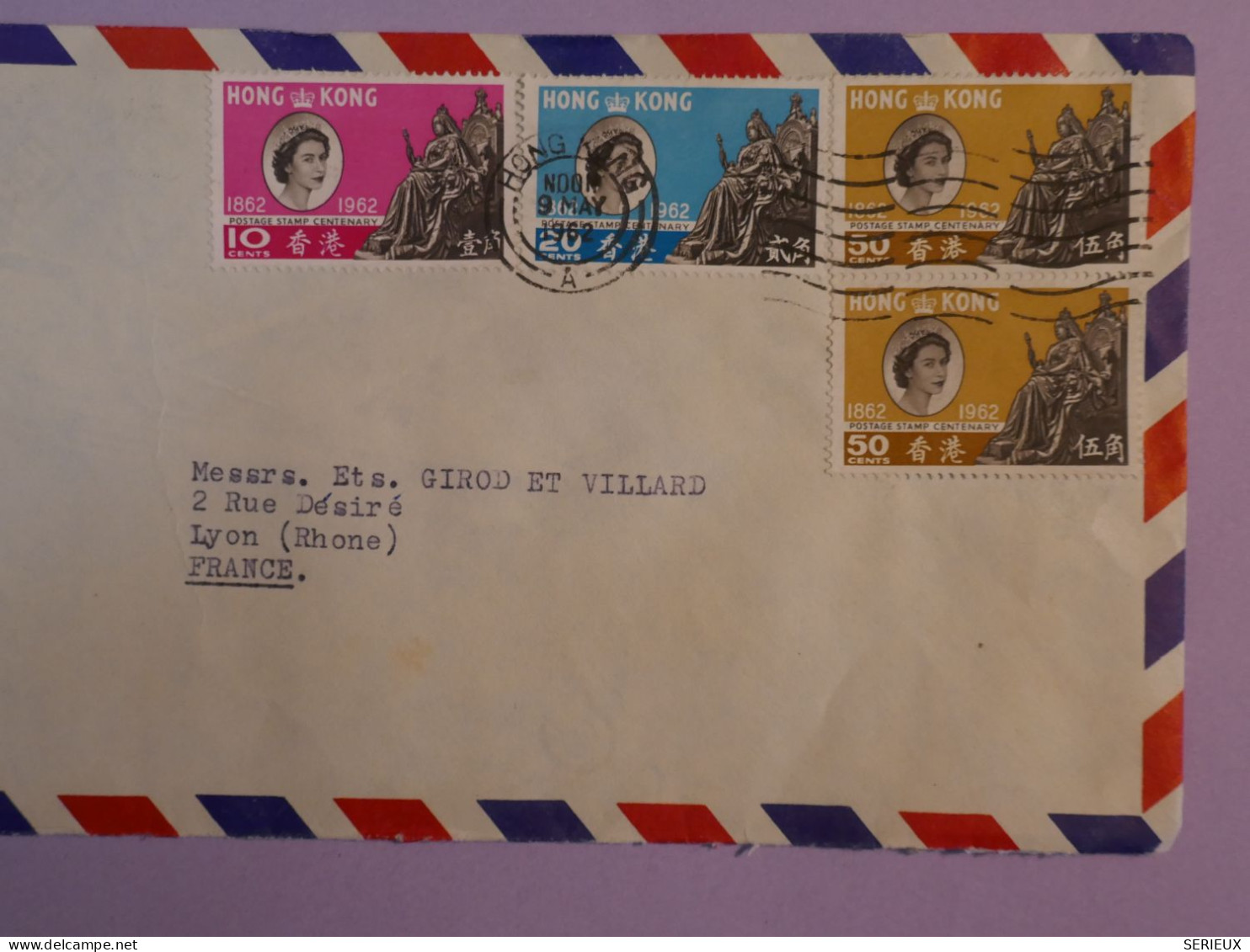 DE3 HONG KONG  CHINA  BELLE  LETTRE  FDC 1968  A  LYON FRANCE + QUEEN ELISABETH   +AFFR. PLAISANT+++ - Storia Postale