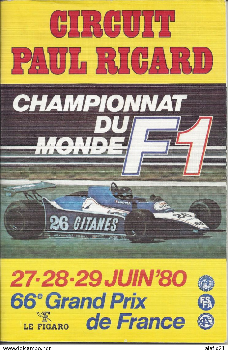 GRAND PRIX DE FRANCE F1 1980 - Circuit Paul Ricard - Livret PROGRAMME OFFICIEL - Automobile - F1