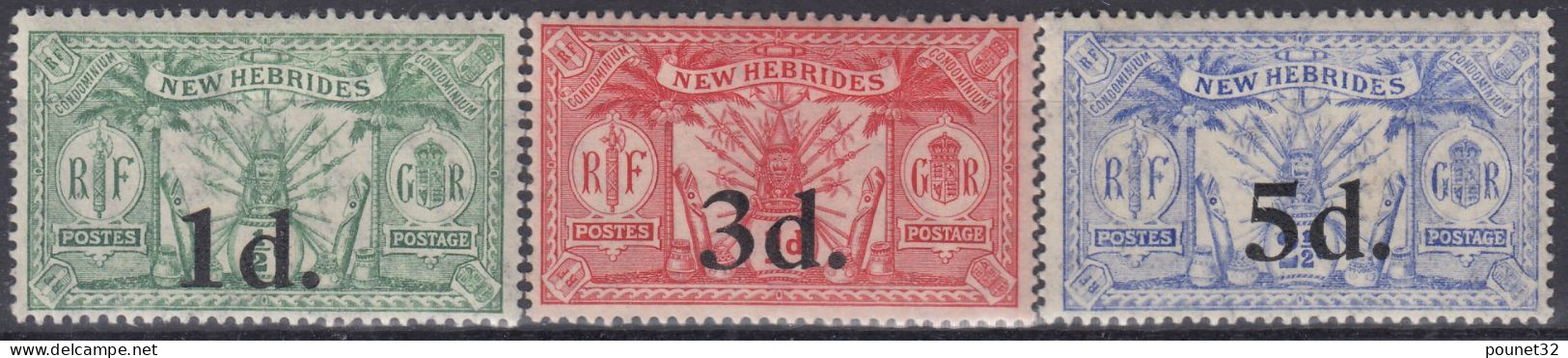 NEW HEBRIDES TIMBRES DE 1924 N° 77/79 NEUFS * GOMME AVEC CHARNIERE - TRES FRAIS - Neufs