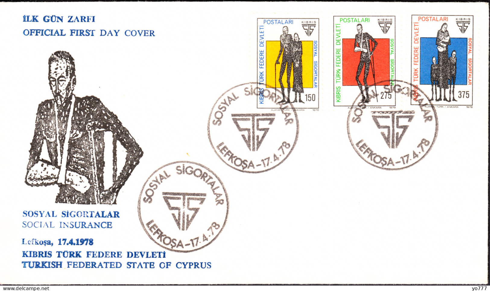 KK-016 NORTHERN CYPRUS SOCIAL SECURITY F.D.C. - Covers & Documents