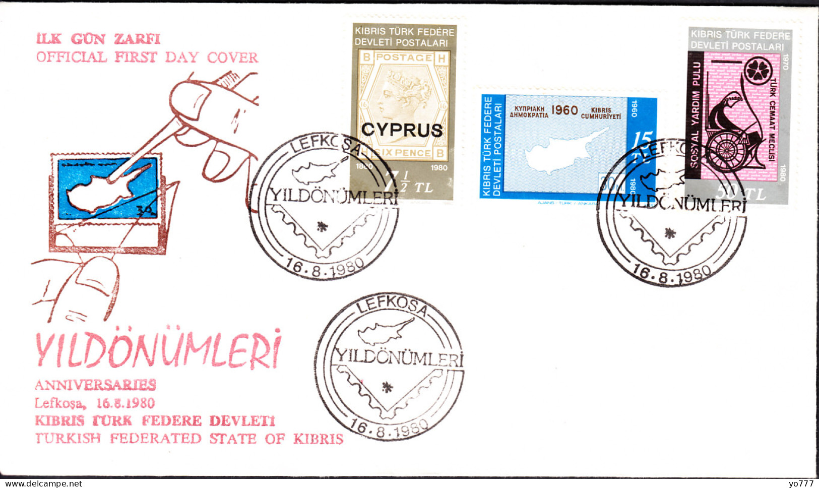 KK-029 NORTHERN CYPRUS 5th ANNIVERSARY OF TURKISH FEDERATED STATE OF CYPRUS F.D.C. - Brieven En Documenten