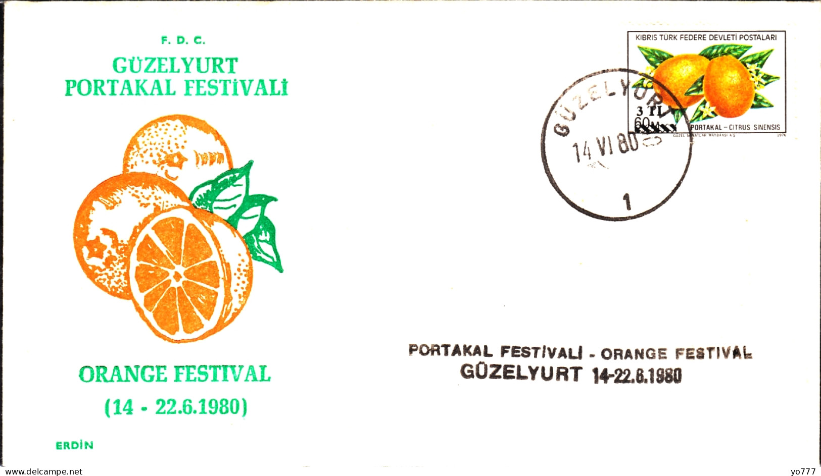 KK-029A NORTHERN CYPRUS ORANGE FESTIVAL F.D.C. - Lettres & Documents