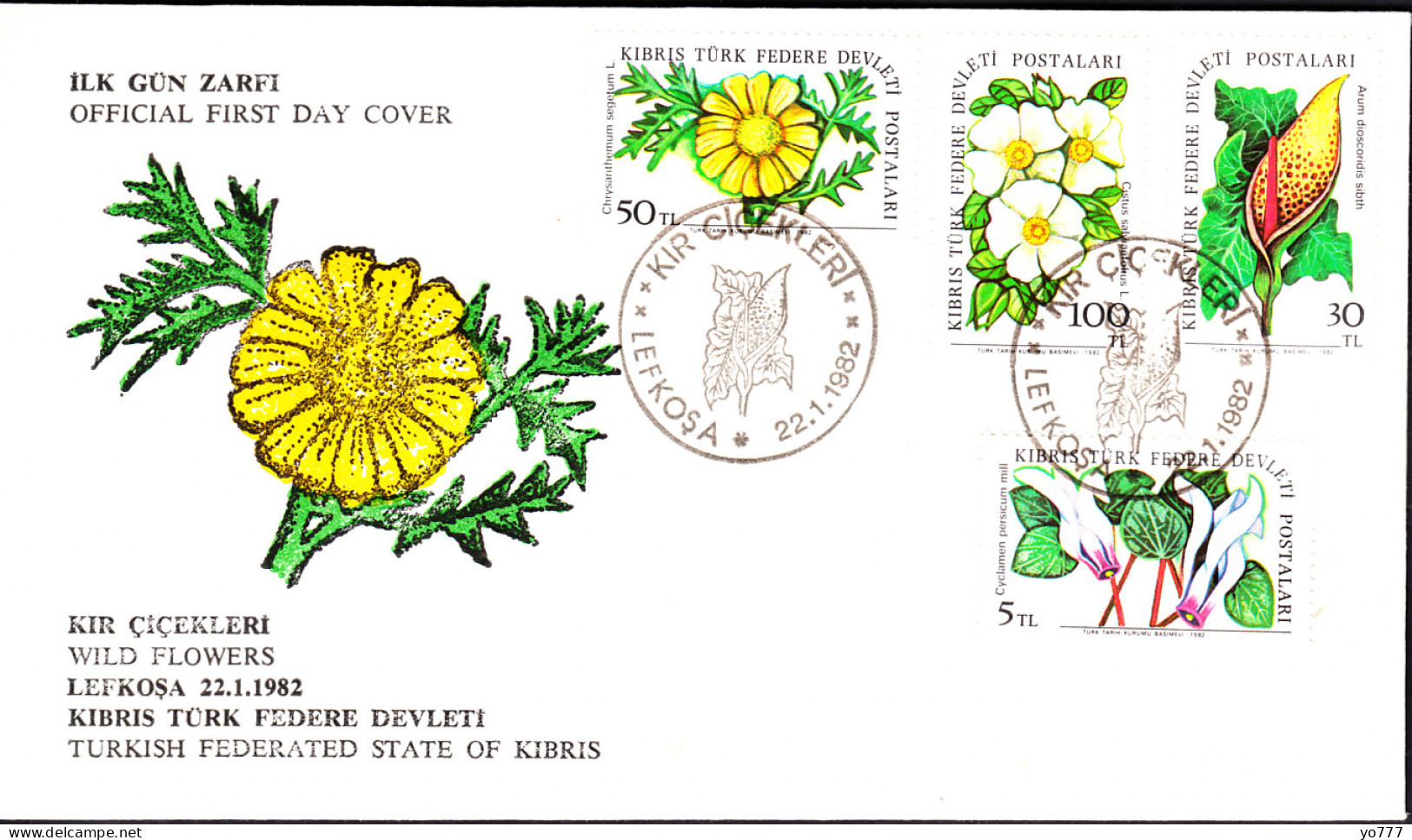 KK-038 NORTHERN CYPRUS FIELD FLOWERS F.D.C. - Lettres & Documents