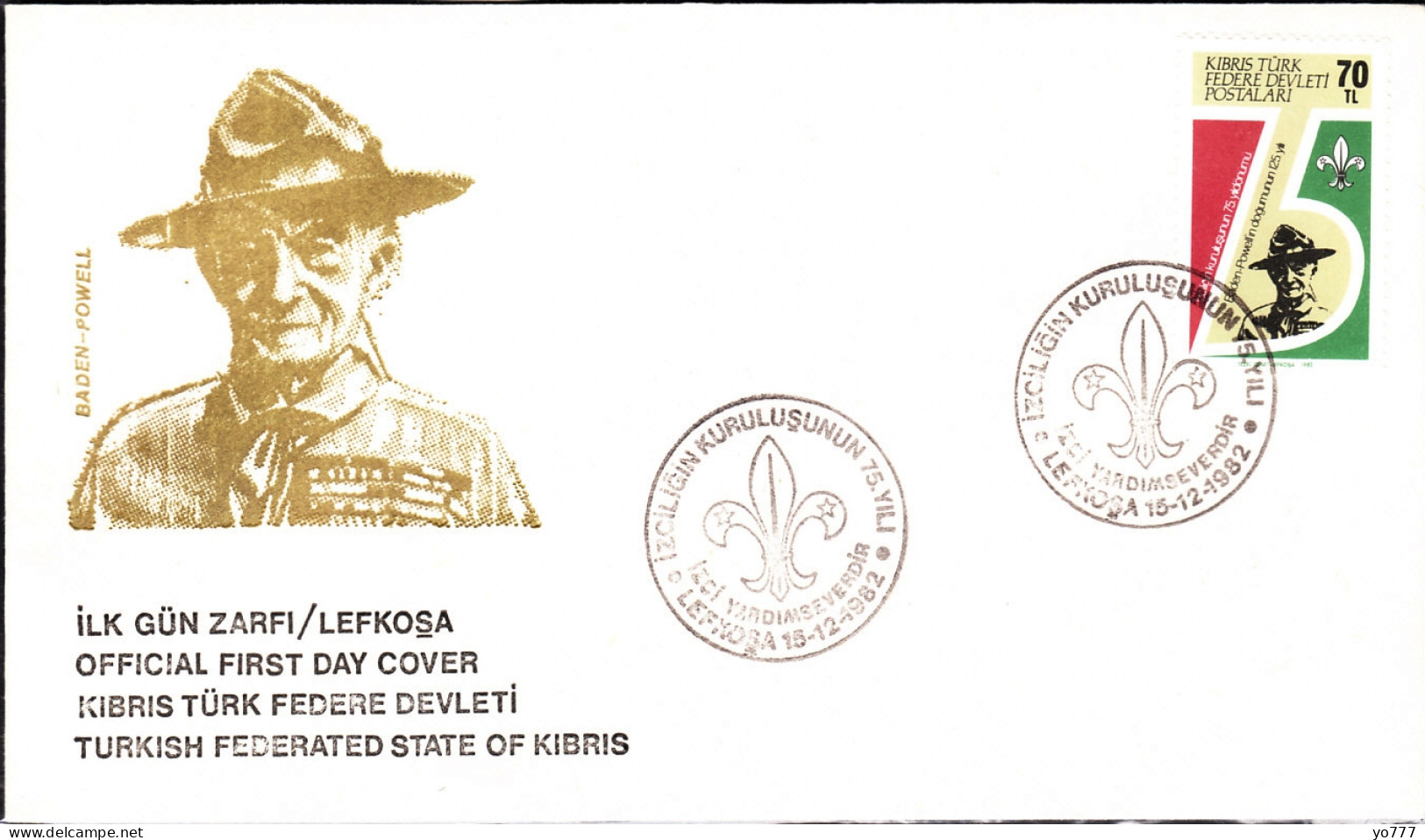 KK-042B NORTHERN CYPRUS BADEN POWELL SCOUTING F.D.C. - Covers & Documents