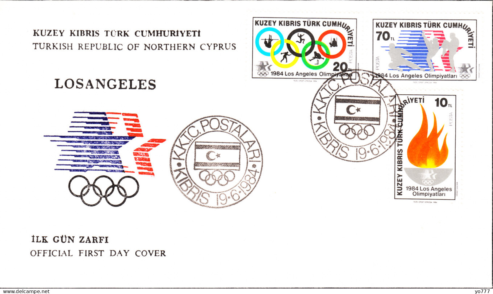 KK-050 NORTHERN CYPRUS LOS ANGLES OLYMPIC GAMES F.D.C. - Brieven En Documenten