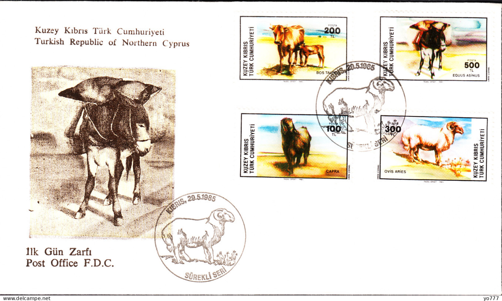 KK-060 NORTHERN CYPRUS DOMESTIC ANIMALS F.D.C. - Lettres & Documents