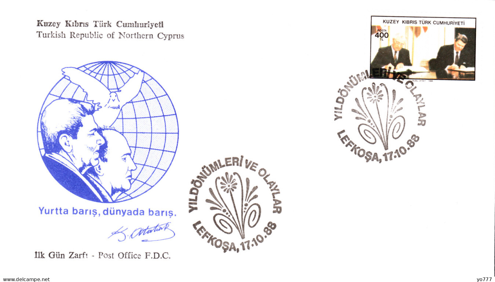 KK-087B NORTHERN CYPRUS RONALD REAGAN VISIT TO TRNC F.D.C. - Brieven En Documenten