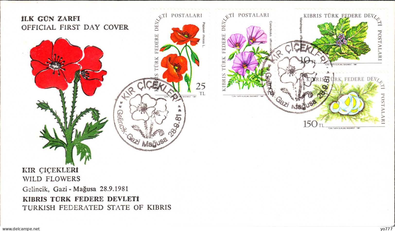 KK-034 NORTHERN CYPRUS FIELD FLOWERS F.D.C. - Covers & Documents