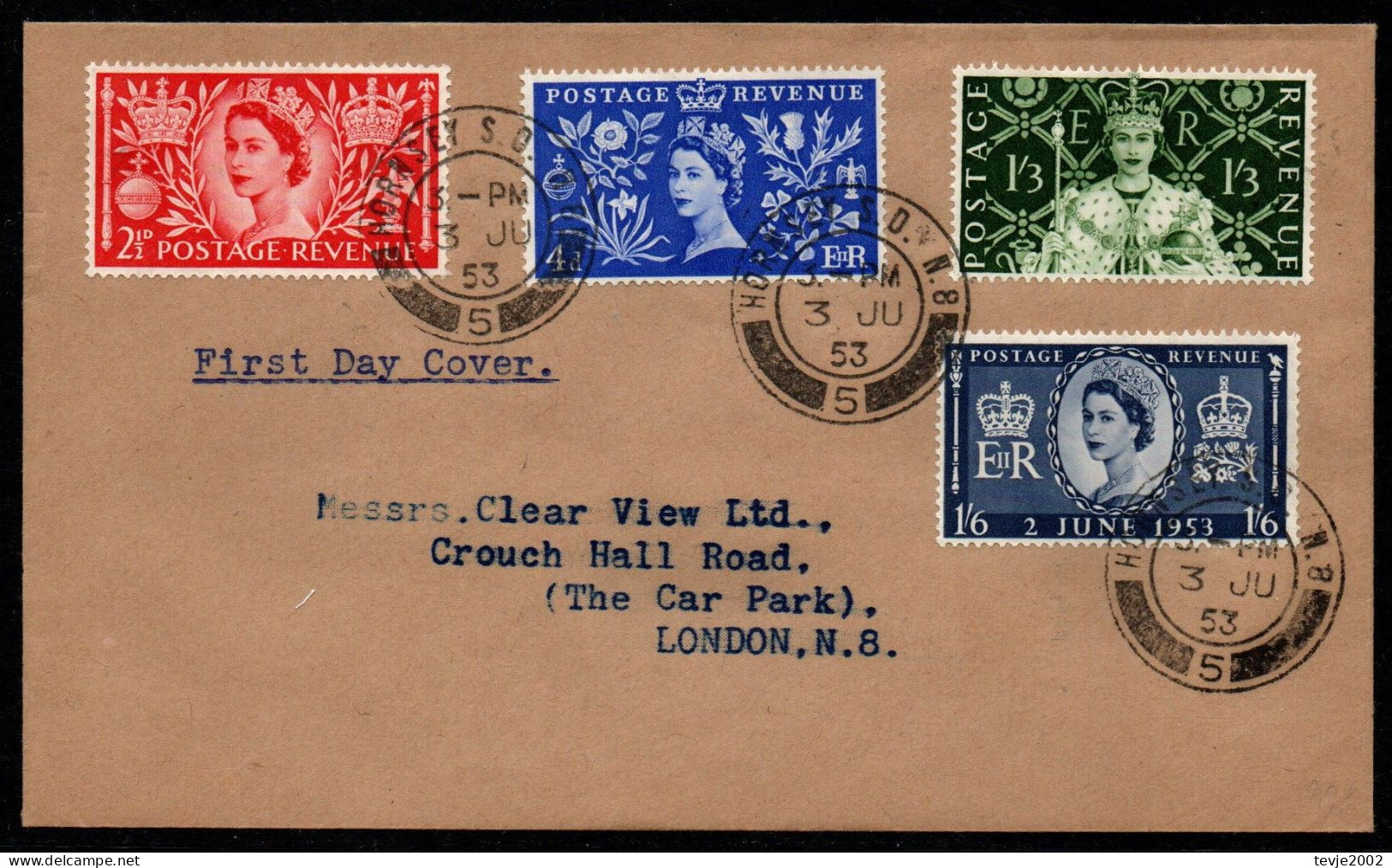 Großbritannien 1953 - Mi.Nr. 274 - 277 - Ersttagsbrief FDC - 1952-1971 Pre-Decimal Issues