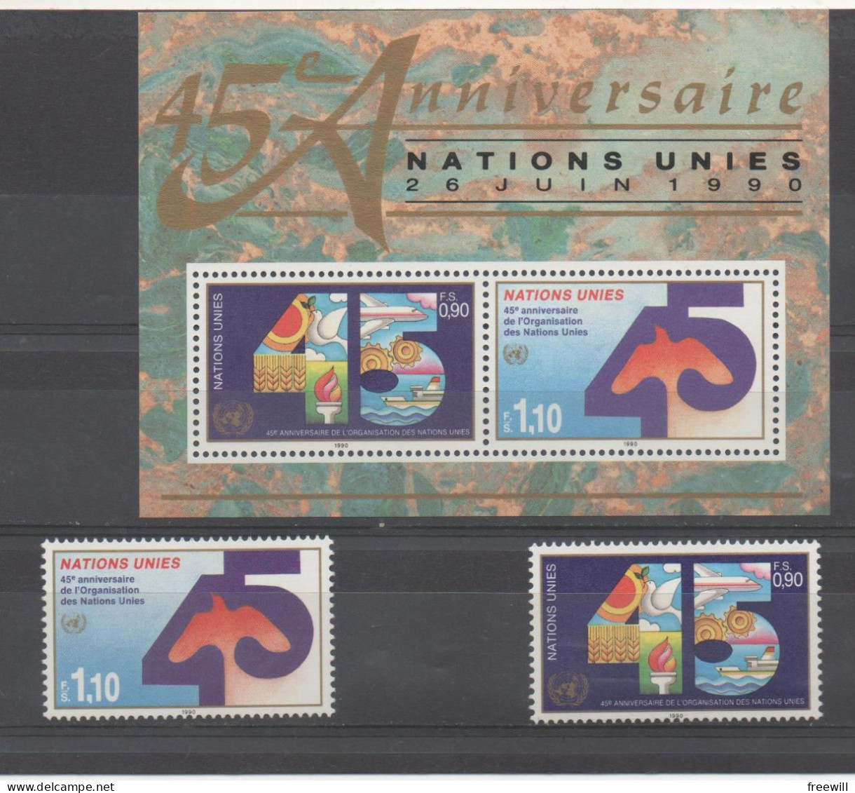 Quarante Cinquième Anniversaire Des Nations Unies 1990 XXX - Hojas Y Bloques