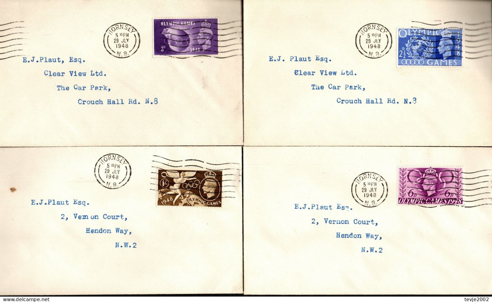 Großbritannien 1948 - Mi.Nr. 237 - 240 - 4 Ersttagsbriefe FDC - 1952-1971 Em. Prédécimales