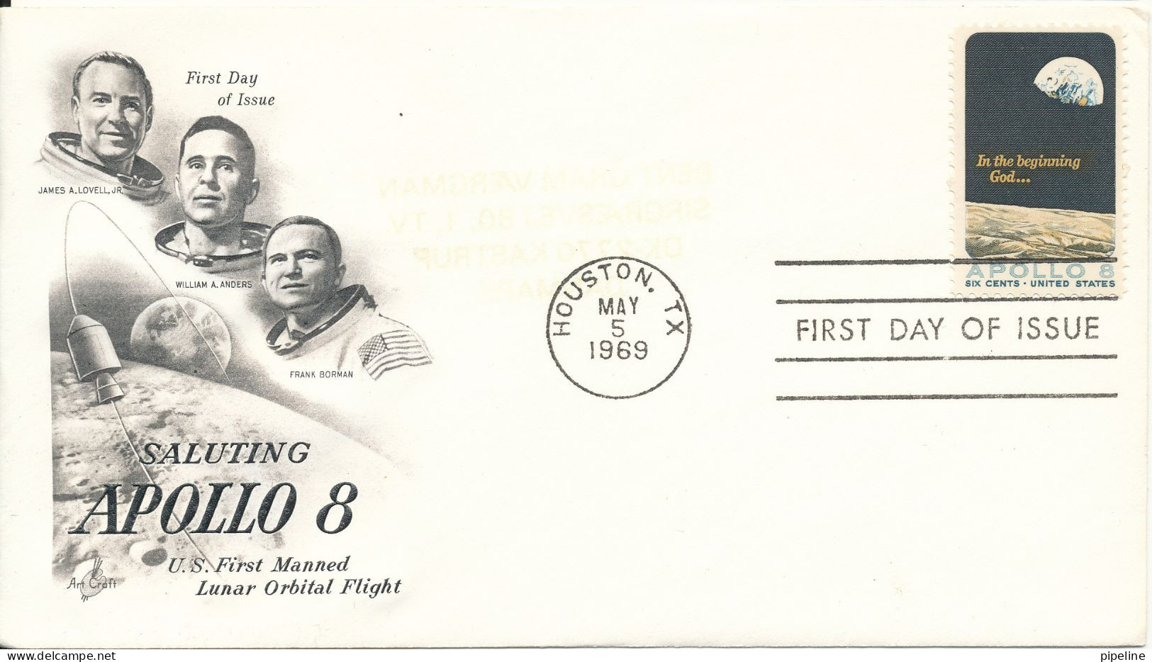 USA FDC Saluting Apolo 8 Houston 5-5-1969 Art Craft Cachet - 1961-1970