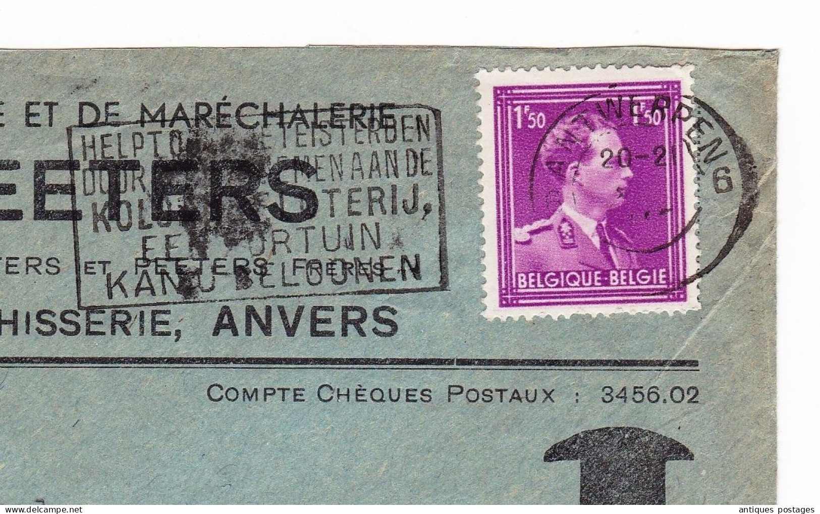 Lettre Anvers Antwerpen Belgique Louis Peeters Articles De Carrosserie Et Maréchalerie - 1934-1935 Léopold III
