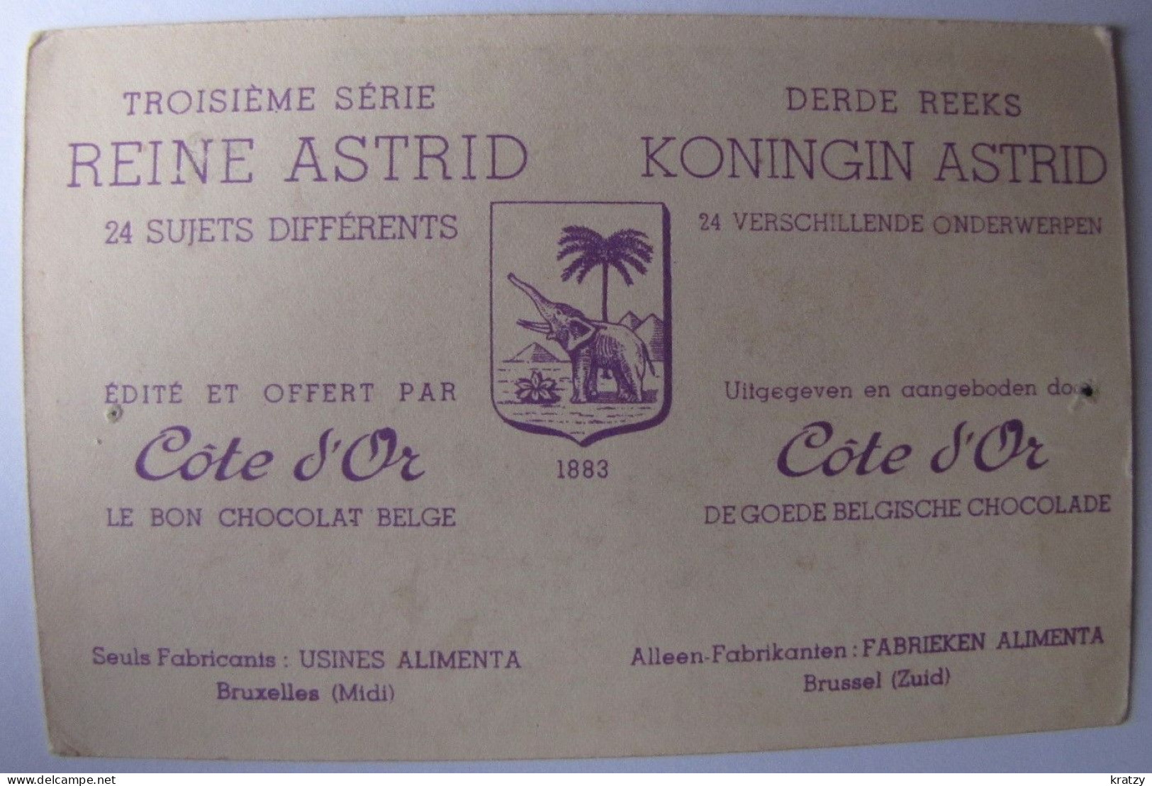 CHROMOS - Chocolat Côte D'Or - Série Reine Astrid - Côte D'Or
