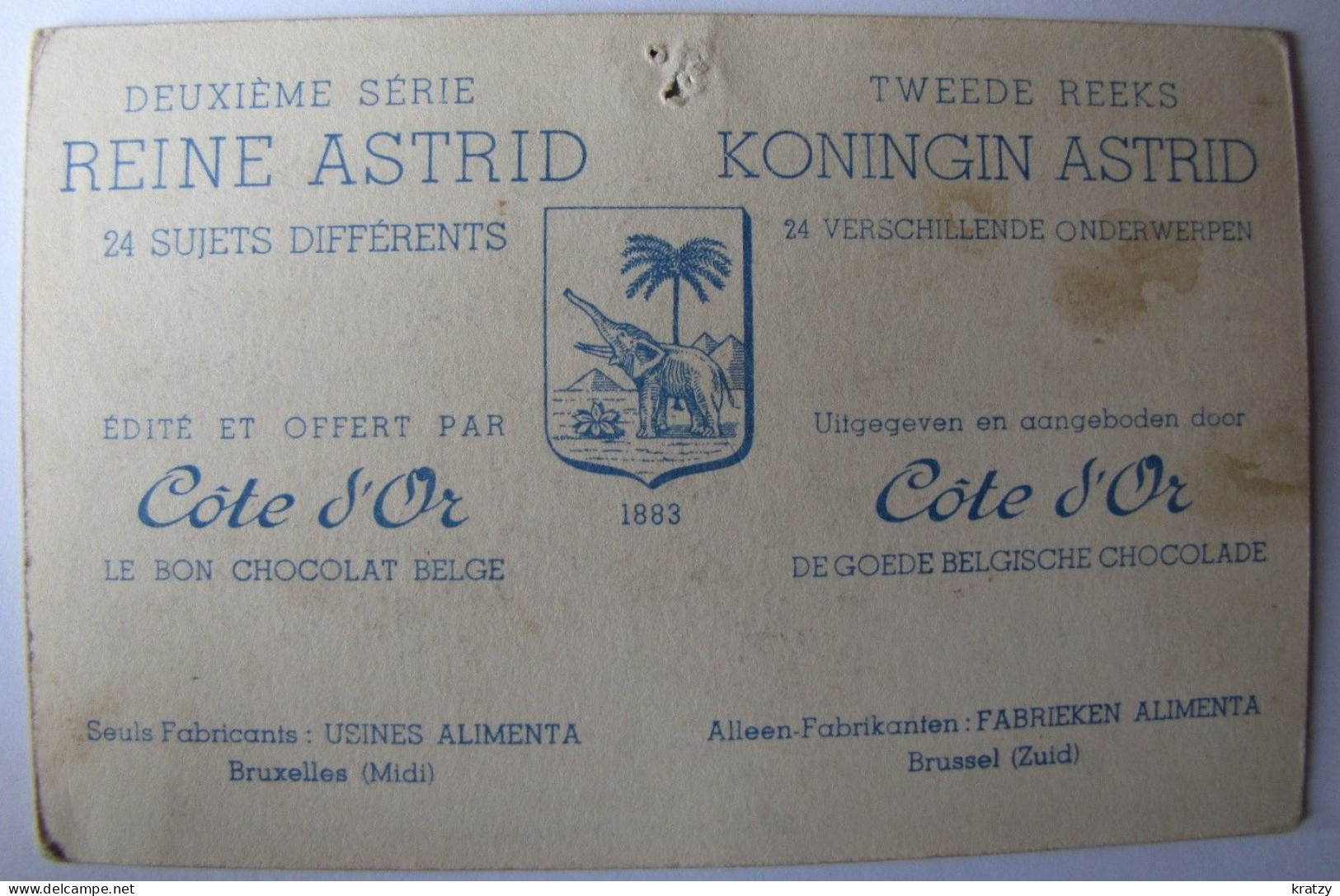 CHROMOS - Chocolat Côte D'Or - Série Reine Astrid - Côte D'Or