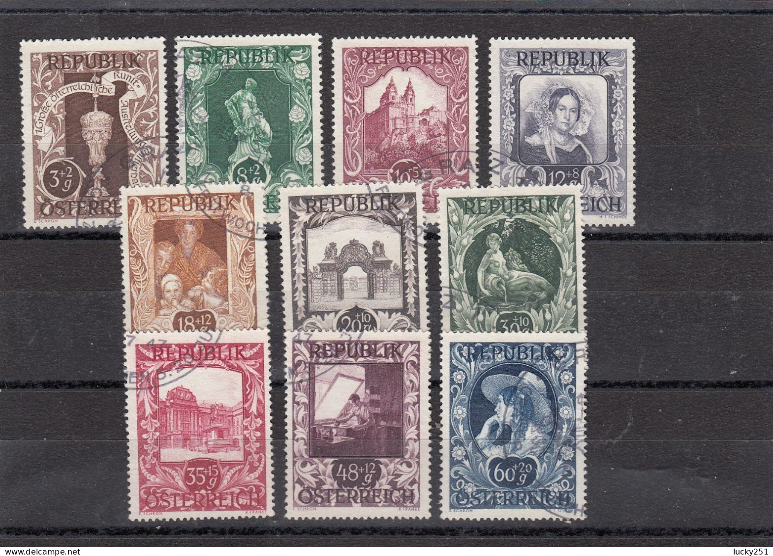 Autriche - Année 1947 - Obl. - 2è République - N°YT 675 à 684 - Expo D'art Maison Des Artiste à Vienne - Used Stamps