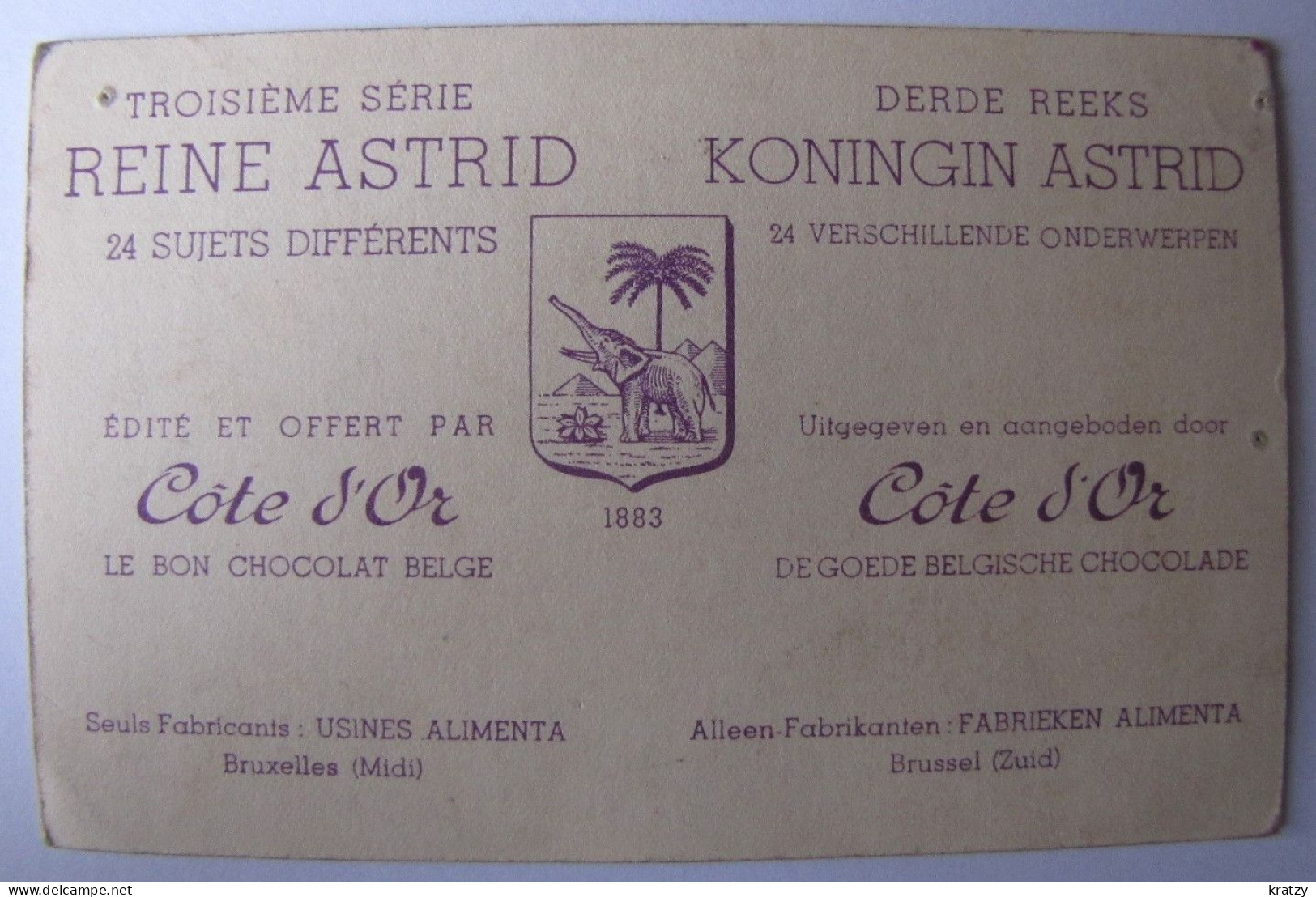 CHROMOS - Chocolat Côte D'Or - Série Reine Astrid - Côte D'Or