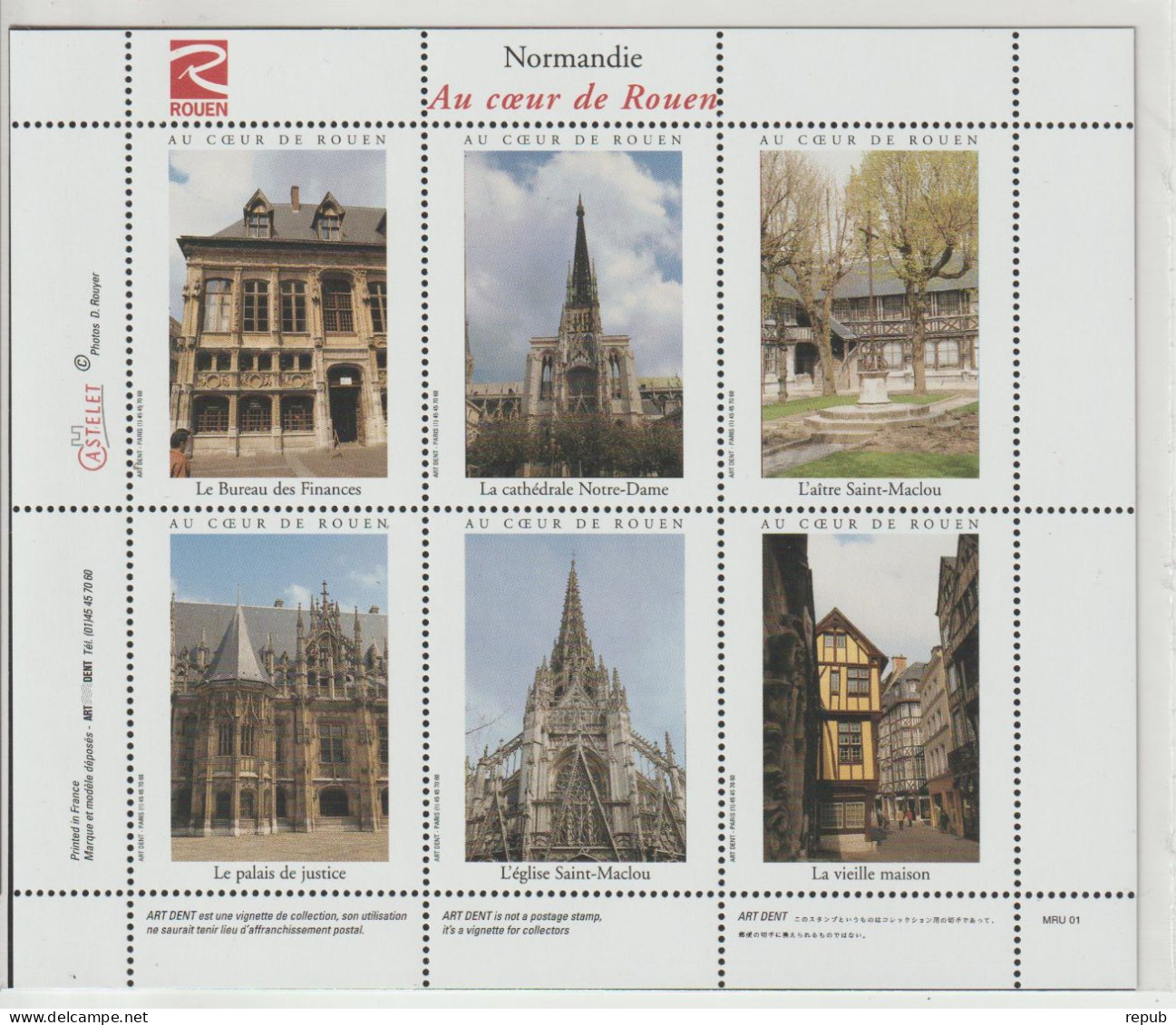 France Feuillet De 6 Vignettes Monuments De Rouen Neuves ** - Toerisme (Vignetten)