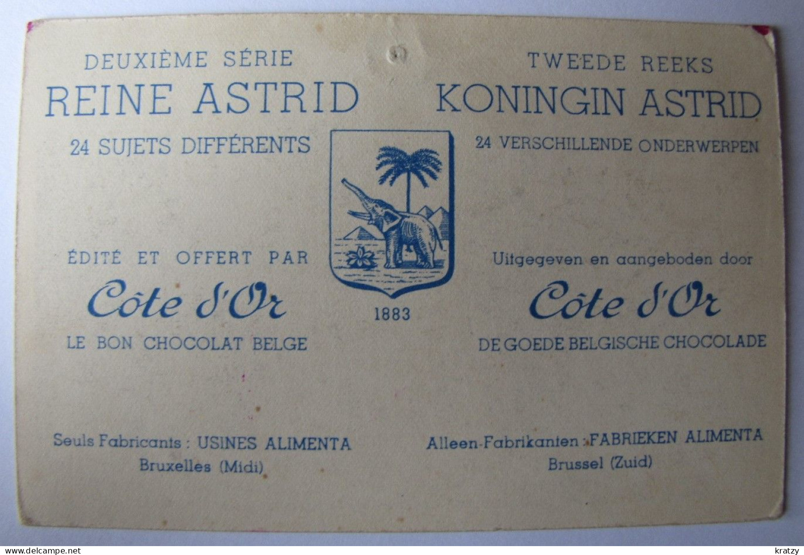 CHROMOS - Chocolat Côte D'Or - Série Reine Astrid - Côte D'Or
