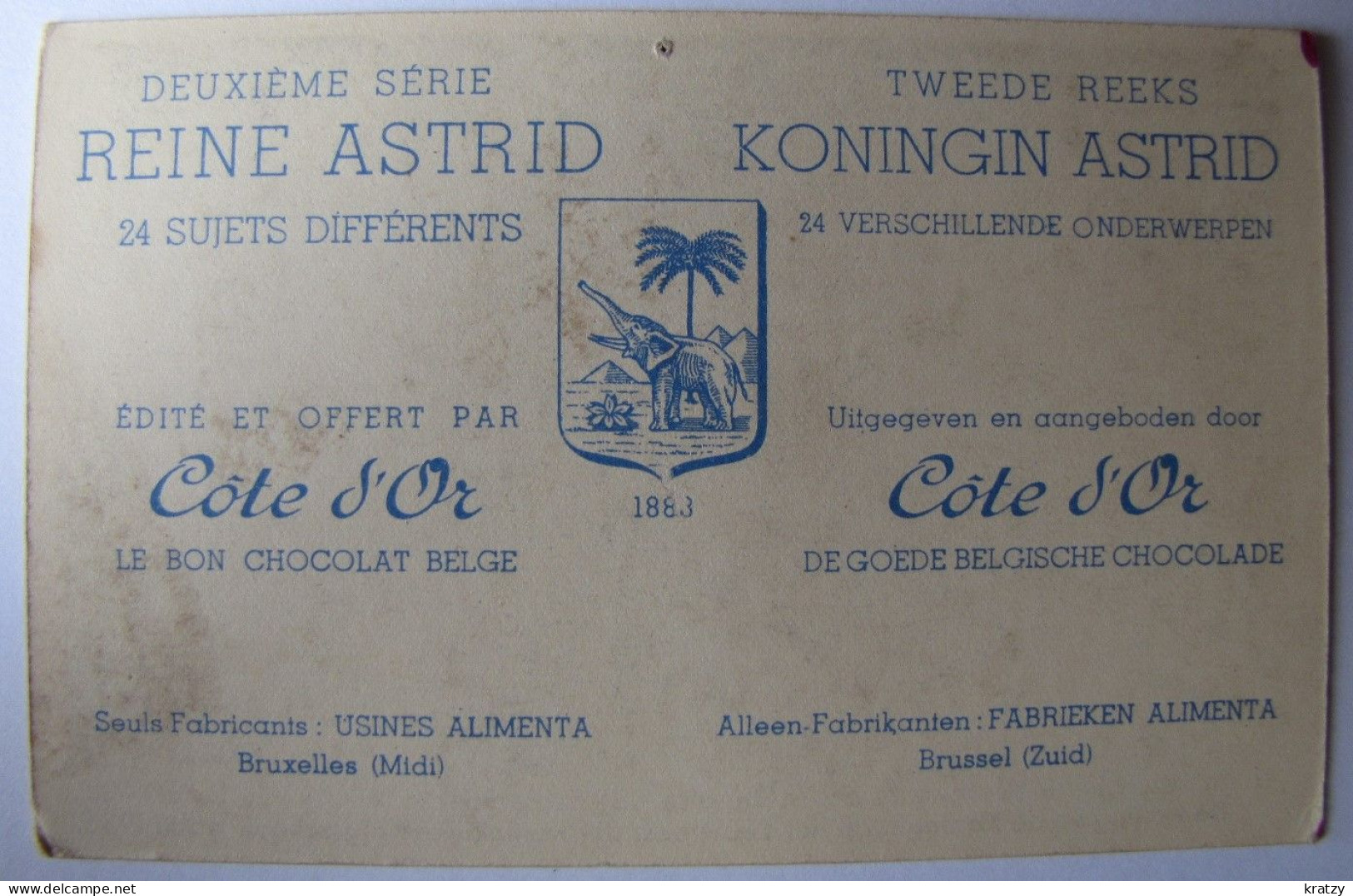 CHROMOS - Chocolat Côte D'Or - Série Reine Astrid - Côte D'Or