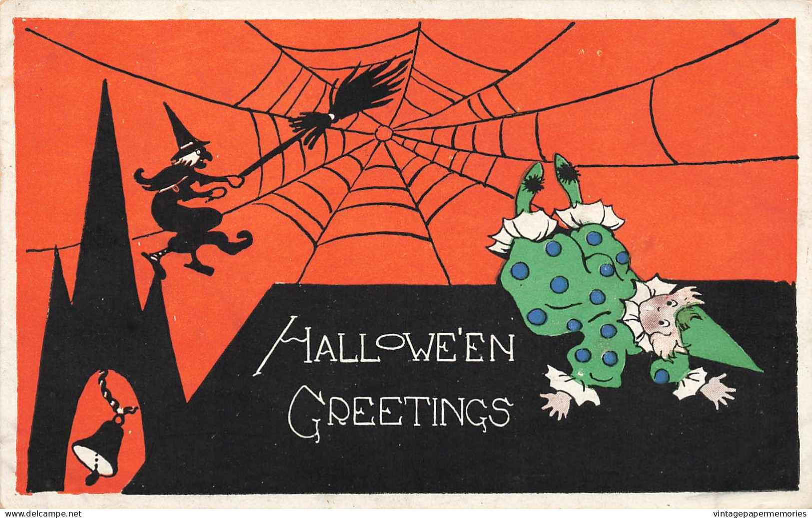 370355-Halloween, Gibson No GIB04-5 Red, Witch On Spider Web, Fallen Clown - Halloween