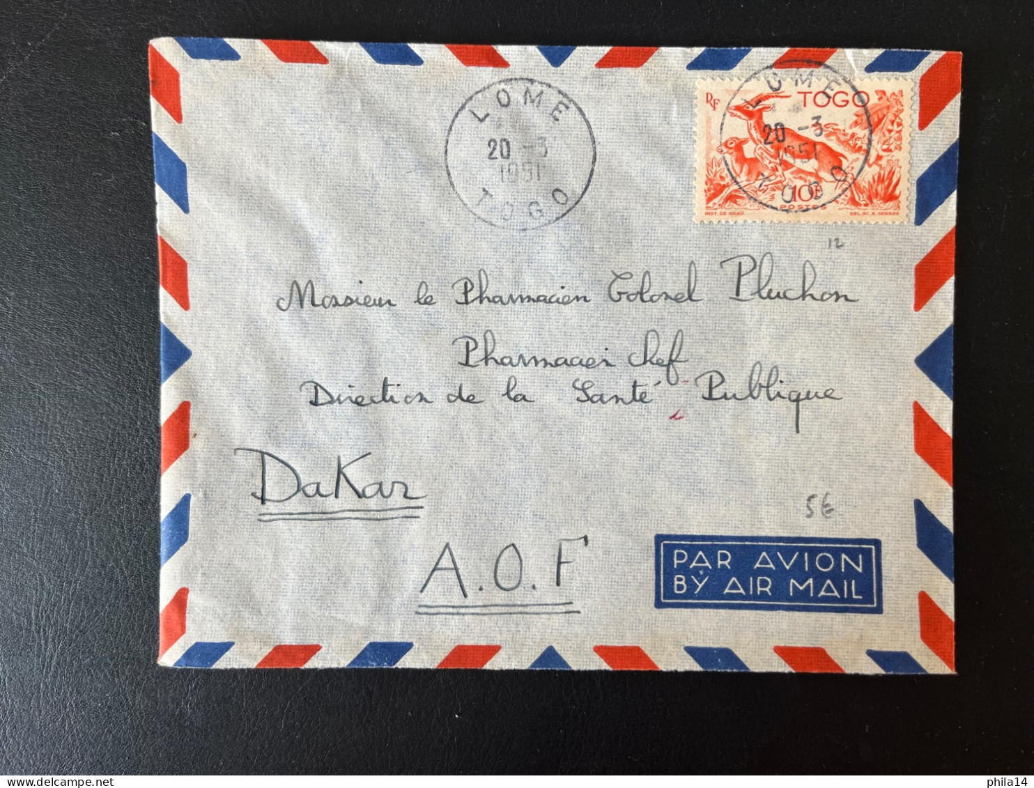ENVELOPPE LOME TOGO 1951 / POUR DAKAR - Lettres & Documents