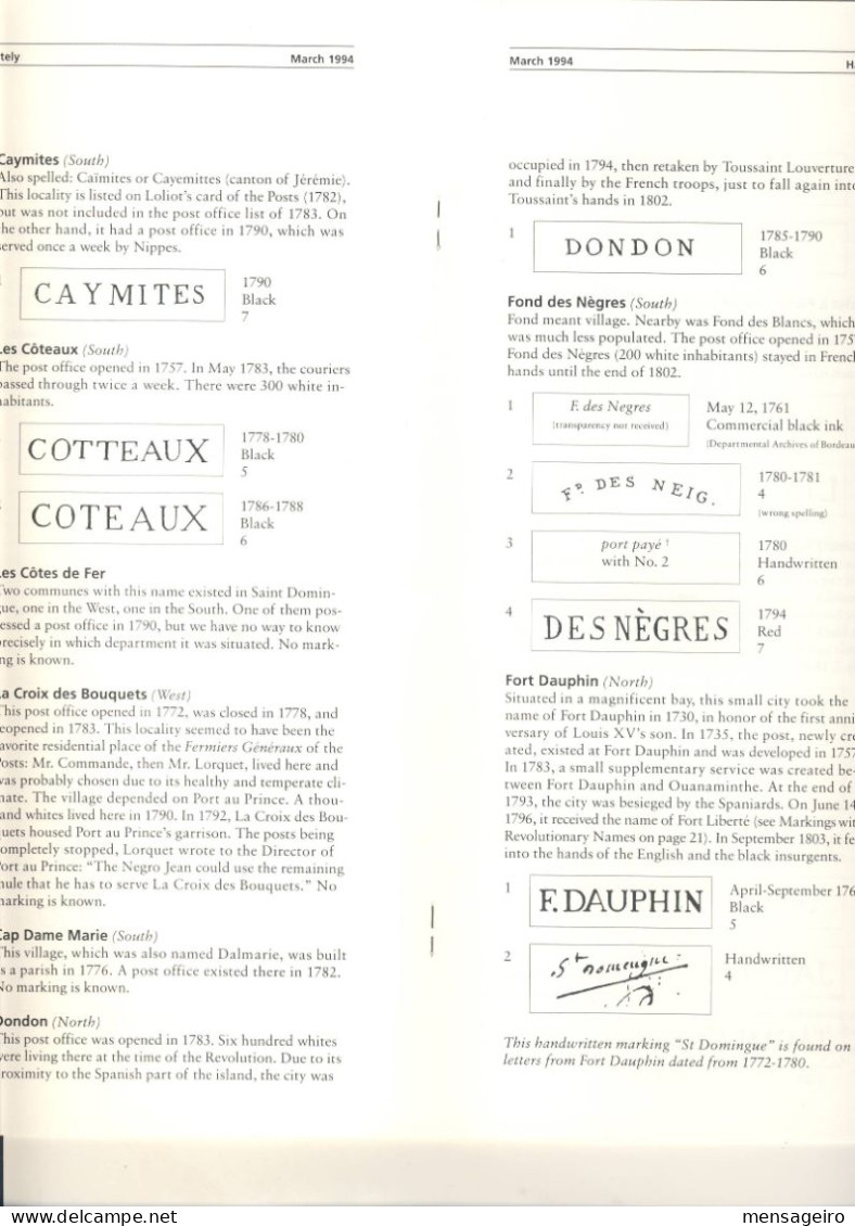 (LIV) HAITI PHILATELY 1994 - 150 YEARS OF POSTAL HISTORY OF THE FORMER FRENCH COLONIES (1700-1860) SAINT DOMINGUE - Philatélie Et Histoire Postale