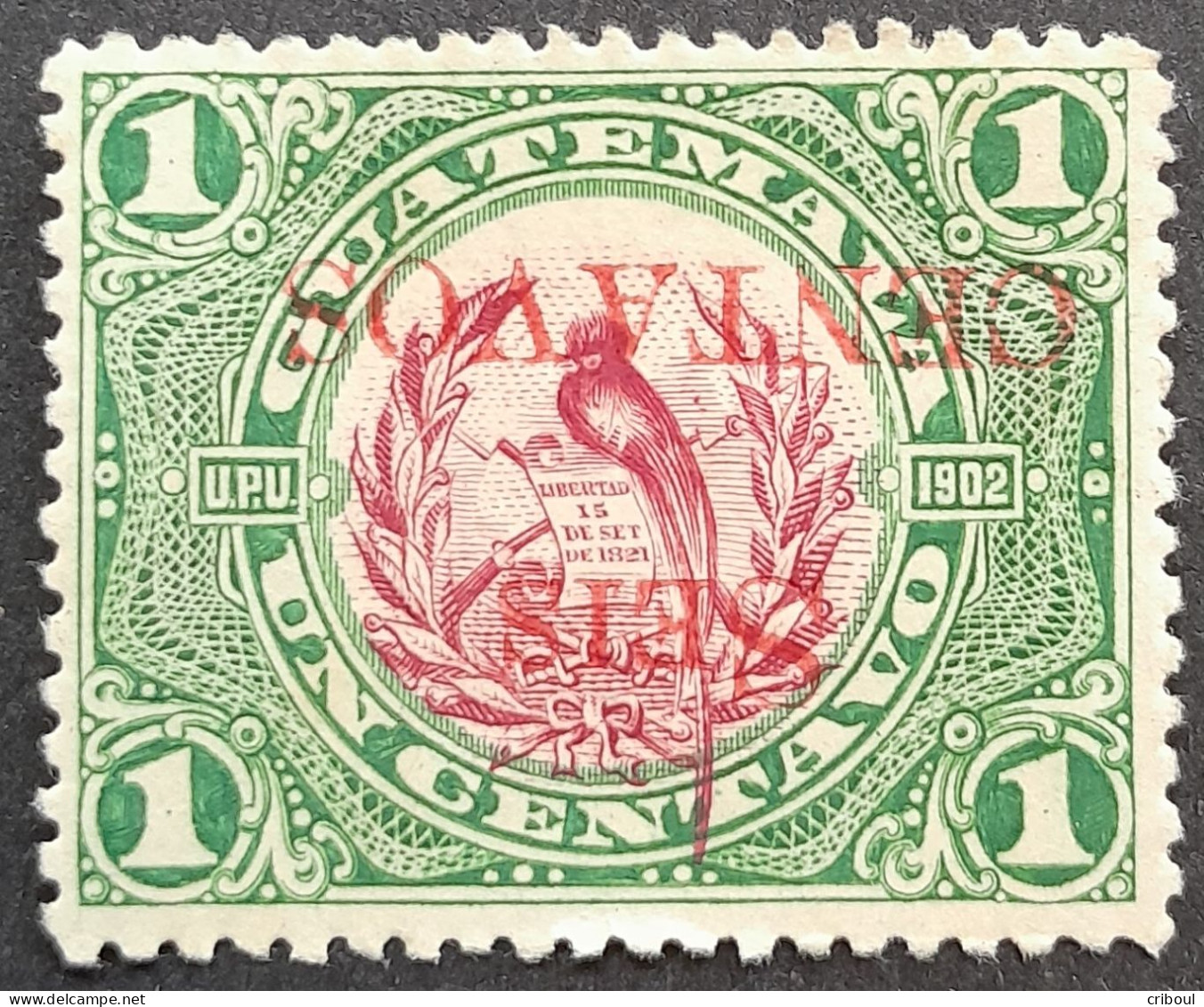 Guatemala 1916 Oiseau Bird Erreurs De Surcharge Overprint Errors ROUGE Au Lieu De NOIRE + Renversée Yvert 157b * MH - Fehldrucke