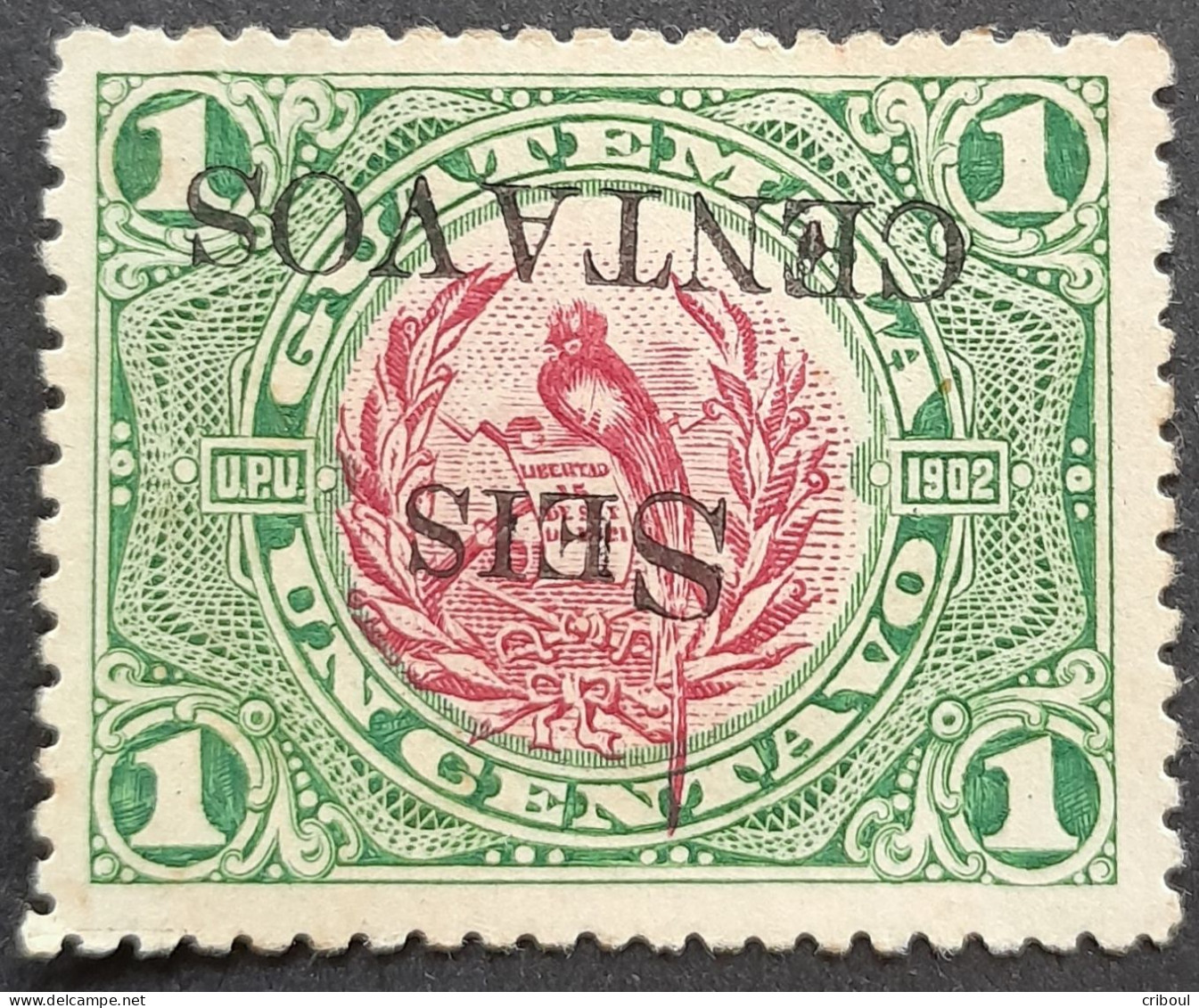 Guatemala 1916 Animal Oiseau Bird Quetzal Surcharge Renversée Inverted Overprint Yvert 157c * MH - Oddities On Stamps