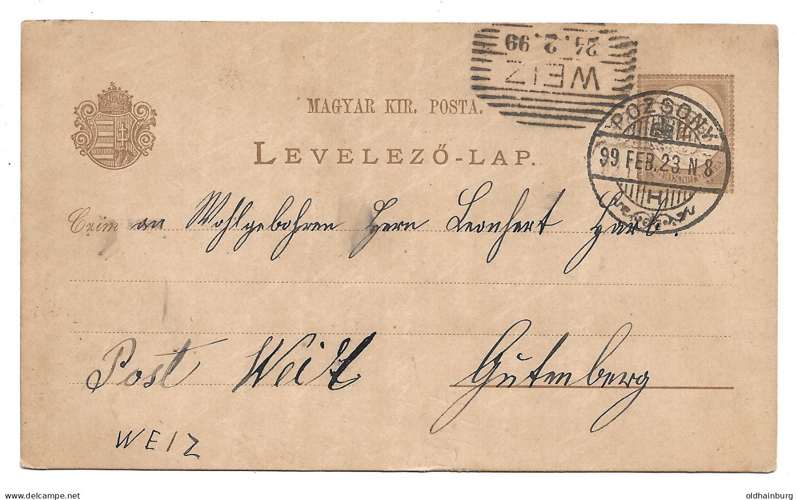 2369m: Ungarn- Postkarte Pozsony Nach Weiz, Österreich, 1923 - Autres & Non Classés