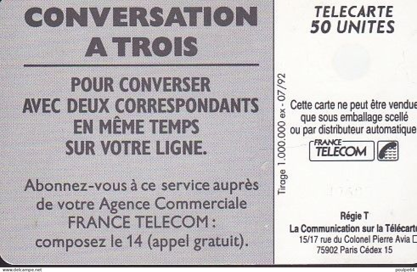 F281Aa - 07/1992 - CONVERSATION A TROIS " Femme " - 50 SC5  (sans Puce Au Dos) - 1992