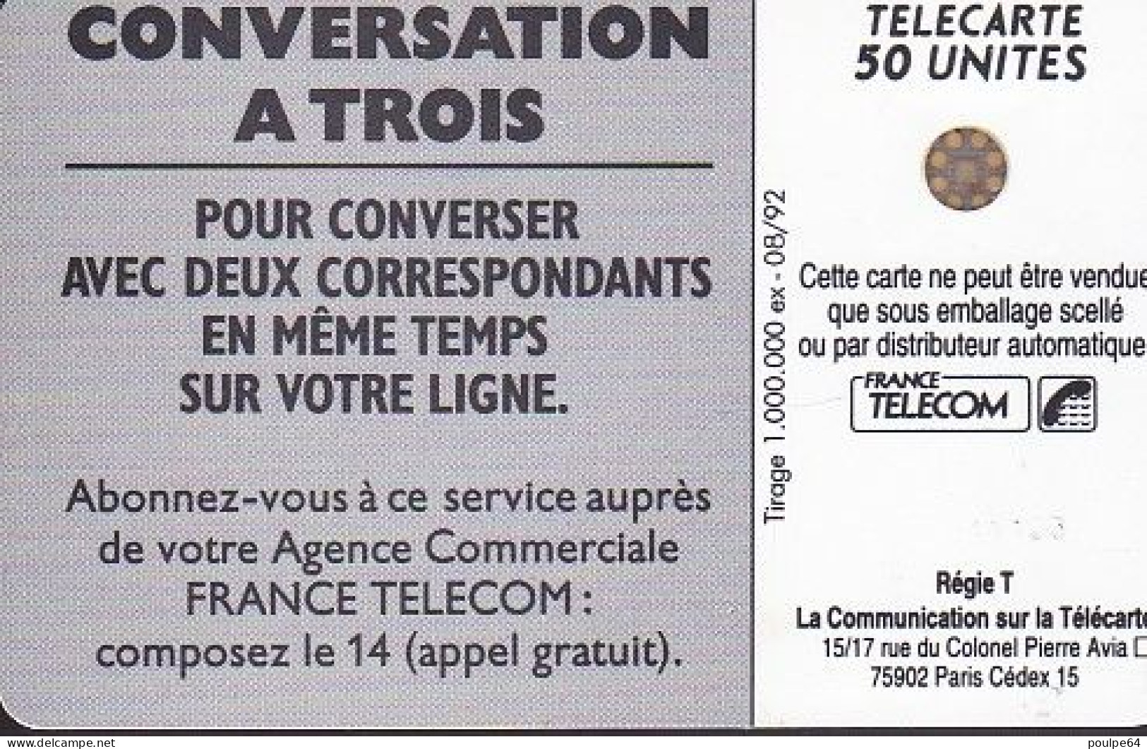 F281a - 08/1992 - CONVERSATION A TROIS " Femme " - 50 SC4  (diamètre Puce Au Dos Ø6) - 1992