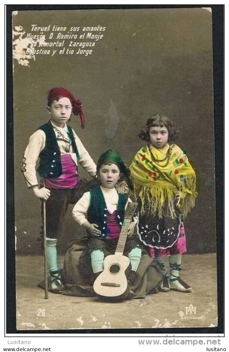 TERUEL HUESCA ZARAGOZA Niños En Trajes Tipicos España Spain GUITAR MUSIC CHILDREN - Huesca